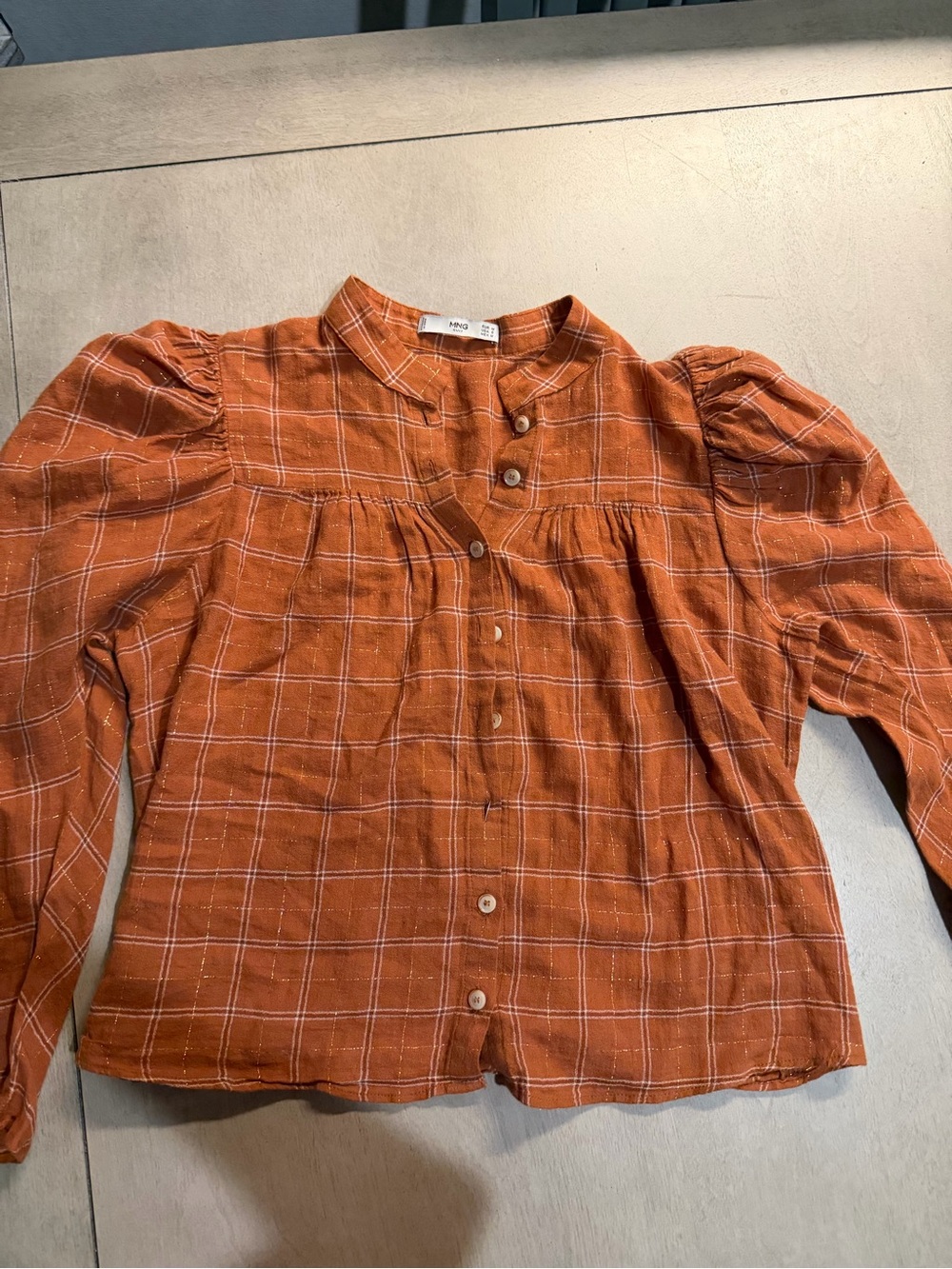 Mango Rust Orange Plaid Button-Up Girls' Blouse